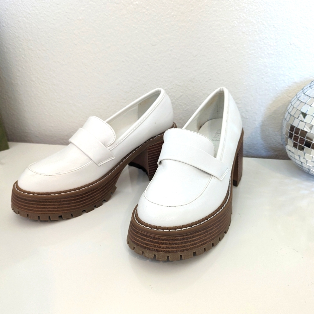 ALTAR’D STATE Joleen White Faux Leather Platform Loafers Shoes 90’s